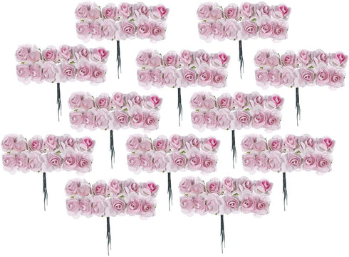 AngelUU Artificial Flowers Mini Fake Rose Flower Heads with Stems for Wedding Home Party DIY Decoration 144pcs(Pink)
