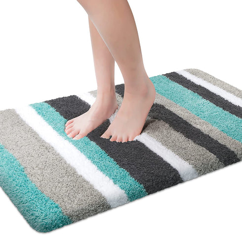 KMAT Luxury Bathroom Rugs Bath Mat,18"x26", Non-Slip Fluffy Soft Plush Microfiber Shower Rug, Machine Washable Carpet Quick Dry Ultra Shaggy Bath Mats for Bathroom, Tub and Shower, Green-Grey