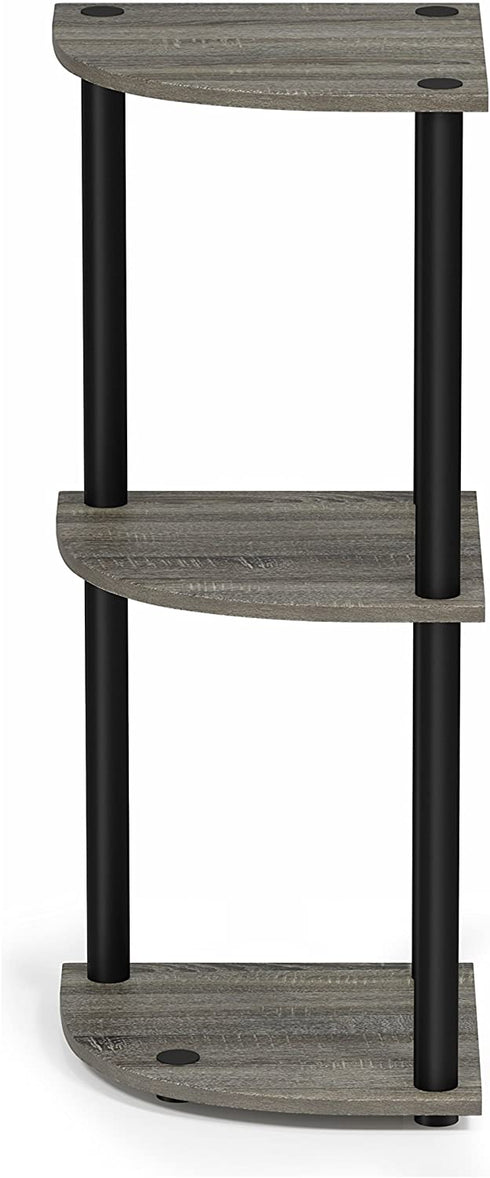 Furinno Turn-N-Tube 3-Tier Corner Display Rack Multipurpose Shelving Unit, French Oak Grey/Black, Model:12077GYW/BK
