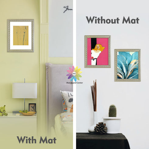 MBC MAT BOARD CENTER,11x14 Ornate Picture Frame, Silver Beige Color,Matted to 8x10 - White Mat - Tempered Glass