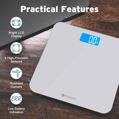 Etekcity Digital Body Weight Bathroom Scale with Round Corner Design, Large Blue LCD Backlight Display, High Precision Measurements, 400 Pounds
