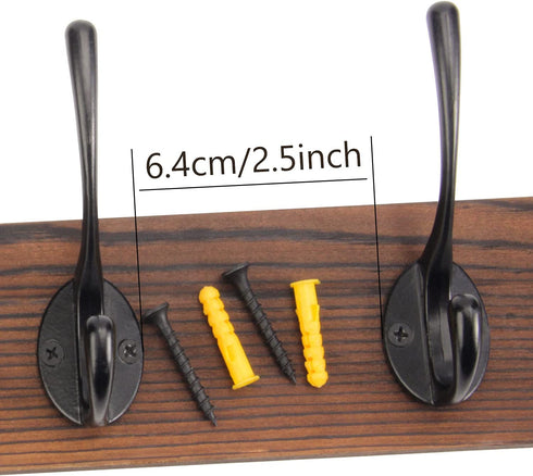 2 Packs Coat Hooks Wall Mounted, BEIUTAO Wooden Board Coat Rack with 5 Vintage Black Wall Hooks, Hat Hooks Heavy Duty, Can Hang Coats, Hats, Towels, Wallets, Keys, Scarves,ect.