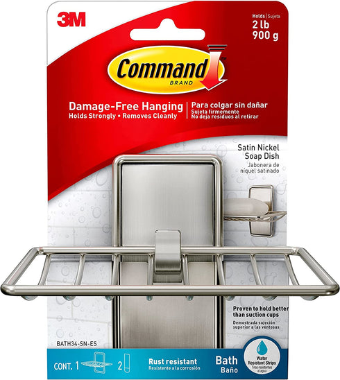 Command Soap Dish, Satin Nickel, 1-Soap Dish, 2-Water-Resistant Strips, Organize Damage-Free