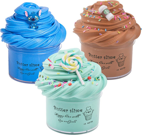 WUHUANIU Slime Kit with 3 Pack Butter Slimes,Candy Slime,Latte Slime and Blue Stitch Slime,Scented Slime Kit for Girls and Boys ,Super Soft and Non Sticky DIY Surprise Slime