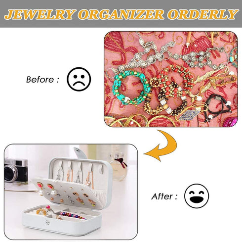 Travel Jewelry Boxes for Women - Small Jewelry Organizer Case Double Layer Portable Mini Travel Case Display Storage Holder Boxes for Stud Earrings, Rings, Necklaces, Bracelets(White)