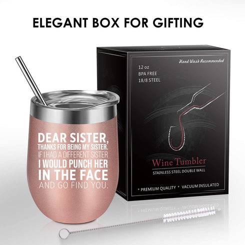 Sisters Gifts from Sister, Brother - Mothers Day Gifts for Sister - Sister Gifts for Women - Funny Birthday Wine Gifts for Little, Big Sister, Soul Sister, Sister in Law - GSPY Sister Wine Tumbler Cup