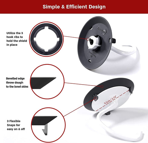 KneadAce Dough Hook Shield For Kitchen Aid - Prevents Your Dough from Climbing Up and Clogging Up Your Mixer Mess Free Mixer Accessory Compatible With Most KitchenAid C Shape Dough Hooks (Dark Grey)