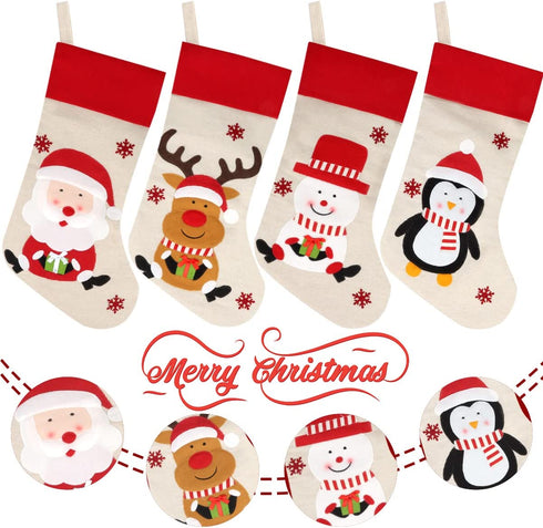 Dreampark Christmas Stockings 4 Pcs - 18" Large Xmas Stockings - Santa Snowman Reindeer Penguin for Christmas - Decorations Home Party Supplies & Kids Gifts