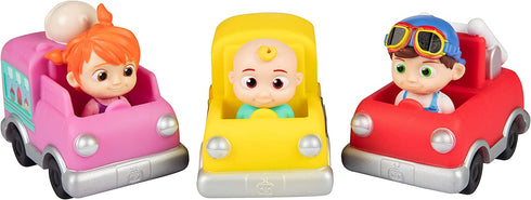 CoComelon Vehicle Toys, 3 Pack - JJ, Tomtom & YoYo with School Bus, Fire Truck & Ice Cream Truck - Officially Licensed - Gift for Toddlers and Kids Ages 2+