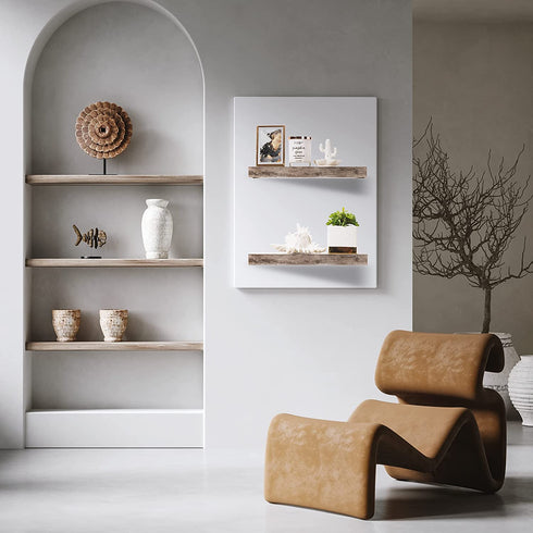 Sorbus Floating Shelf Set ” Rustic Wood Hanging Rectangle Wall Shelves ” Perfect for Home Décor, Trophy Display, Photo Frames, and More (2-Pack, Grey)