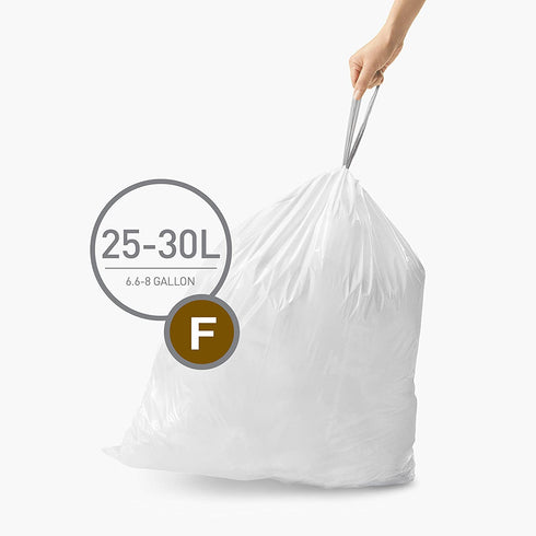simplehuman Code F Custom Fit Drawstring Trash Bags in Dispenser Packs, 25-30 Liter / 6.6-8 Gallon, White 60 Liners