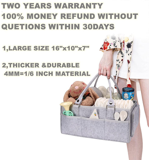 Baby Diaper Caddy Organizer with Handle Gender Neutral Baby Stuff Large Nursery Storage Bin Basket Portable Tote Bag Car Organizer Newborn Essentials Baby Registry Must Haves Item Grey
