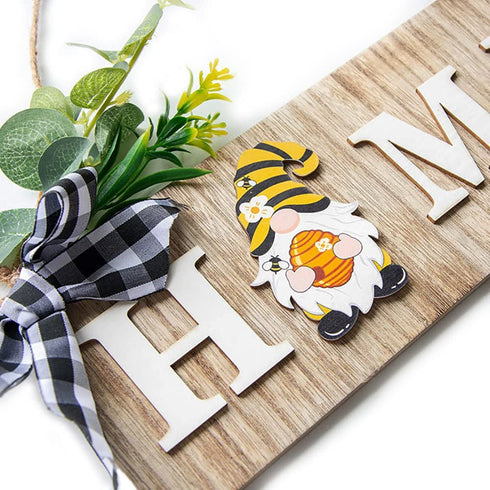 Welcome Home Sign Wreath Front Porch Door Gnomes Sweet Gnome Interchangeable Hanging Decor, Seasonal Wood Rustic Housewarming Gift Farmhouse Wall Ornament Holiday Decorations - 12"