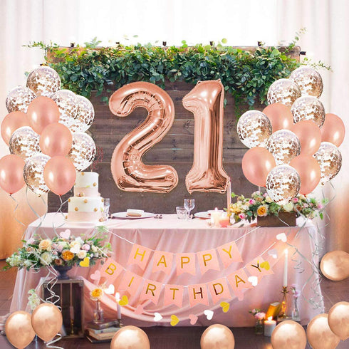 21st Birthday Decorations Party Supplies Kit for Her - Finally 21st Birthday Sash, Happy Birthday Banner, Number 21 Birthday Balloons, Rose Gold Curtain,Confetti Balloons, Heart & Star Foil Balloon, Latex Balloons