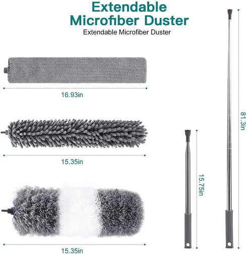YVYV Microfiber Feather Duster 4PCS - Extendable & Bendable Dusters with Long Extension Pole , Washable Lightweight Dusters for Cleaning Ceiling Fan, High Ceiling, Blinds, Furniture, Cars