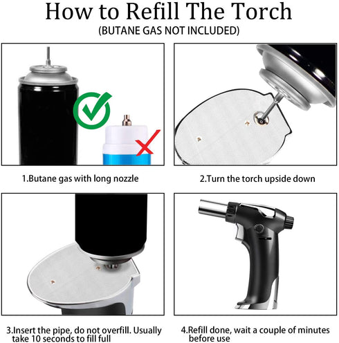 DYD Butane Torch, Culinary Torch Refillable Kitchen Cooking Torch Lighter with Safety Lock and Adjustable Flame for Baking Brulee Creme Cooking BBQ Crafts(Butane Gas Not Included)