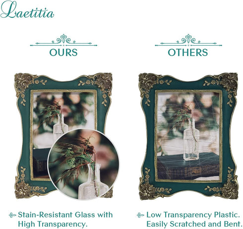 Laetitia Vintage Picture Frame 5x7 Inch/ 8x10 Inch, Elegant Antique Photo Frames with Glass Front, Photo Display, Tabletop Wall Hanging, Gift Ideas, Christmas Gift Idea, Golden pattern (Green, 5 x 7 Inch)