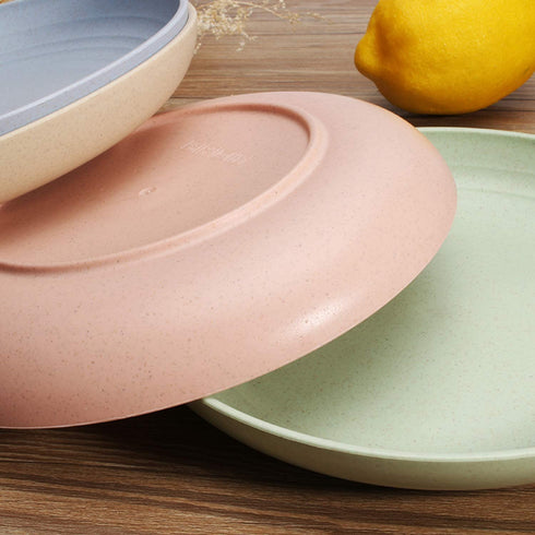 shopwithgreen 10 Inch Wheat Straw Deep Dinner Plates, Unbreakable Sturdy Plastic Dinner Plates, Microwave and Dishwasher Safe