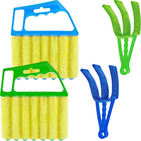 4 Pieces Window Venetian Blind Cleaner Tools 2 Pieces Window Blind Duster Brush and 2 Pieces 7 Finger Duster Brush for Window Air Conditioner Duster Dirt Cleaner (Green, Blue)