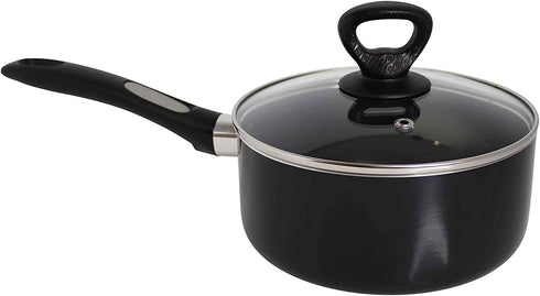 Mirro A79721 Get A Grip Aluminum Nonstick Sauce Pan with Glass Lid Cover Cookware, 1-Quart, Black -