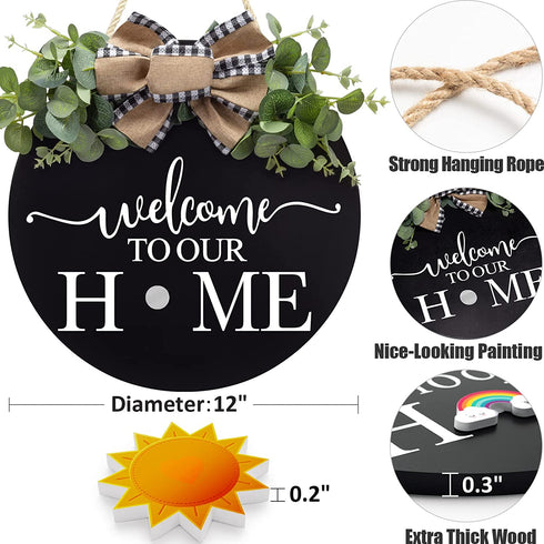 Seasonal Interchangeable Welcome Sign for Front Door Decor St Patrick's Day Wreath Shamrock Door Sign with 15 Pieces Icons St Patricks Easter Decor Christmas Valentines Spring Summer Fall Winter