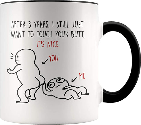YouNique Designs 3 Year Anniversary Mug for Him and Her, 11 Ounces, 3rd Wedding Anniversary Coffee Mug for Husband and Wife, 3rd Year Dating Anniversary Cup for Boyfriend and Girlfriend (Black Handle)