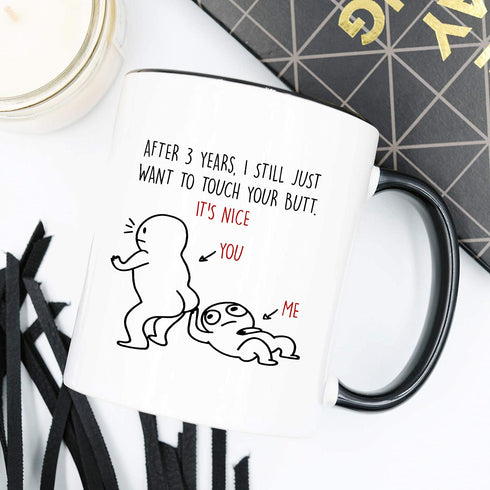 YouNique Designs 3 Year Anniversary Mug for Him and Her, 11 Ounces, 3rd Wedding Anniversary Coffee Mug for Husband and Wife, 3rd Year Dating Anniversary Cup for Boyfriend and Girlfriend (Black Handle)