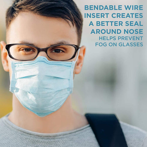 Wave Blue Disposable Face Masks | Indoor/Outdoor Protective Nose & Mouth Coverings with 3-Layer Safety Shield, Elastic Ear Loops & Comfortable Universal Design for Adults & Kids | Bulk Pack of 100
