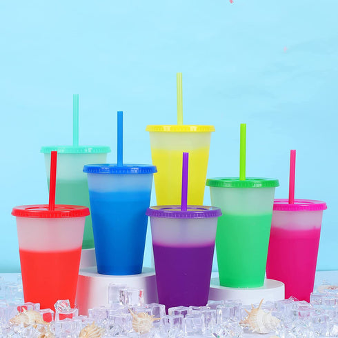 Color Changing Cups Tumblers with Lids Straws - 16oz Kids Tumblers Reusable Plastic Cold Cups for Adults