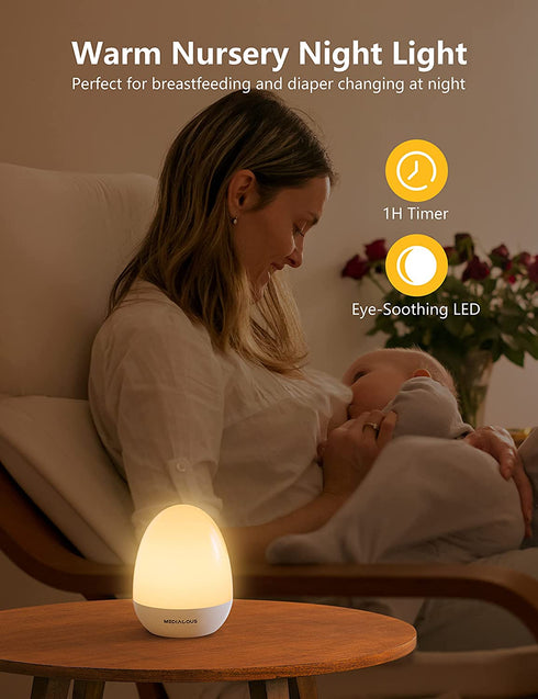 Night Lights for Kids Room, MediAcous Baby Night Light with Stable Charging Pad, Dimmable Kids Night Light with 1H Timer & Touch Control, ABS+PC LED Egg Lamps for Breastfeeding, Up to 200H