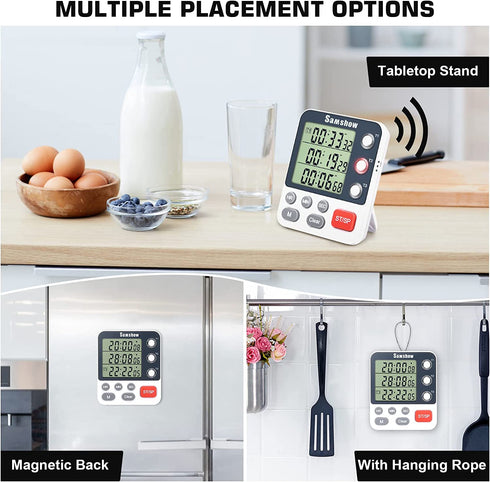 Digital Kitchen Timer 3 Channels Triple Timer Daul Timers Cooking Timer Magnetic Stopwatch Timer for Classroom Countdown Clock for Kid Large LCD Display Adjustable Volume Loud Alarm(Battery Included)
