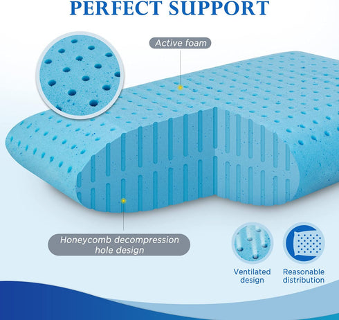 SEONSURO Memory Foam Gel Pillow for Sleeping Standard Size, Ventilated Cooling Bed Pillows with Washable Cover 1pack, Supportive Pillow for Stomach, Side and Back Sleepers, CertiPUR-US, White