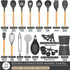 Silicone Cooking Kitchen Utensil Set, Umite Chef 34pcs Heat Resistant Kitchen Utensils with Holder, Kitchen Spatula Set with Wooden Handle, Kitchen Gadget Tools for Nonstick cookware-Grey(BPA Free)
