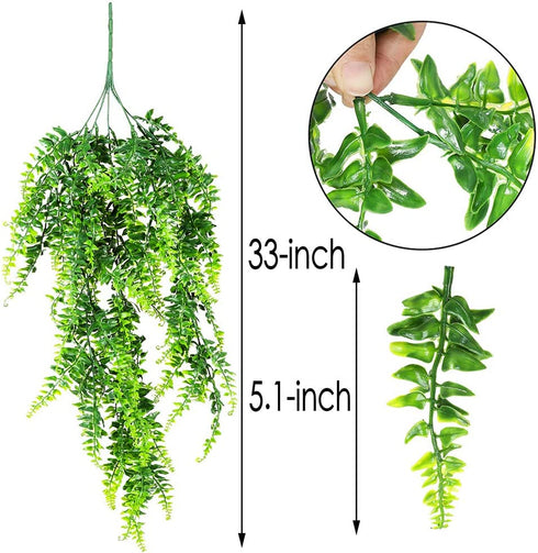 2 Pcs Artificial Plants Hanging Vines Ferns Outdoor UV Resistant Fake Hanging Plant Faux Hanging Boston Fern Flowers Vine Plastic Plants for Wall Indoor Hanging Baskets Wedding Garland Decor