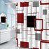 Black and White Shower Curtain Grey and Red Geometric Check Modern Shower Curtain Sets for Bathroom Decor Fabric Shower Curtain Waterproof with 12 Hooks, 72"x72"