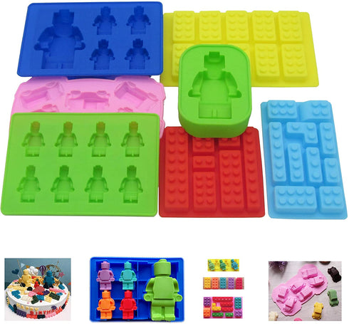Nuoda Chocolate Candy Silicone Mold, Building Blocks Ice Tray, Robots and Cars Fondant Mold with Children Party Drawstring Bag-Easy to Use and Clean