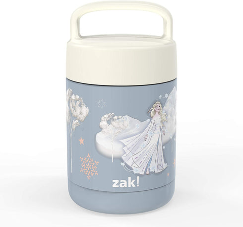 Zak Designs Kids' Vacuum Insulated Stainless Steel Food Jar with Carry Handle, Thermal Container for Travel Meals and Lunch On The Go, 12 oz, Elsa