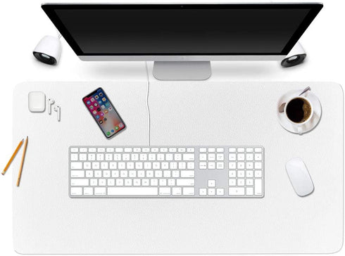 Desk Pad Protector Office Desk Mat, BUBM Waterproof PU Leather Desk Writing Mat Laptop Large Mouse Pad Desk Blotters Desk Decor for Office Home, 35.4" x 17" White