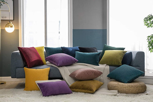 JUSPURBET Decorative Velvet Pillow Covers with Wave Striped,Pack of 2 Luxury Soft Cushion Cases for Couch Sofa Living Room,20x20 Inches,Peacock Blue