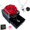 TURNMEON Preserved Red Real Rose with I Love You Necklace in 100 Languages,Enchanted Rose Flower Card Jewelry Storage Box Romantic Gift for Her Wife Girlfriend Women Valentines Day Anniversary Wedding