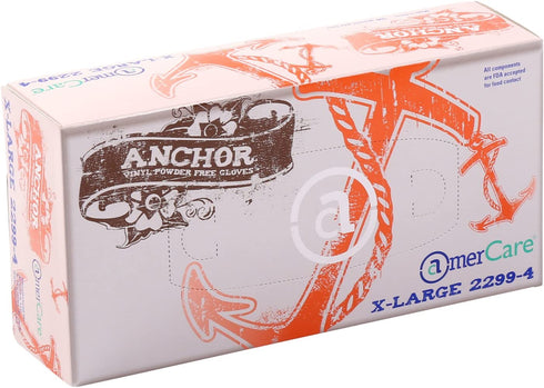 AMERCARE Anchor Vinyl Gloves XL Powder and Latex-Free (100 Pack)