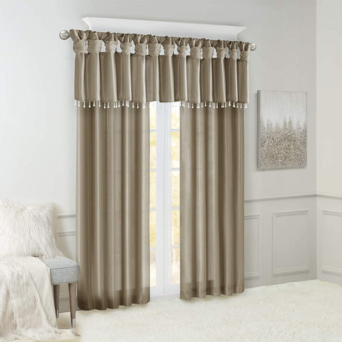 Madison Park Emilia Faux Silk Single Curtain with Privacy Lining, DIY Twist Tab Top, Window Drape for Living Room, Bedroom and Dorm, 50x84, Pewter Brown