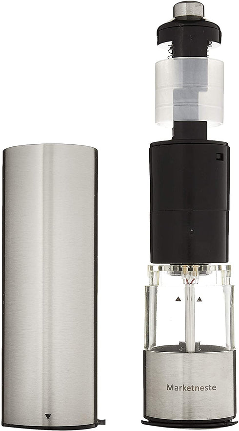 Pepper Grinder with Light - Battery Operated Pepper or Salt Mill - Stainless Steel - Easy Grip - Easy to Use - Sleek Modern Design