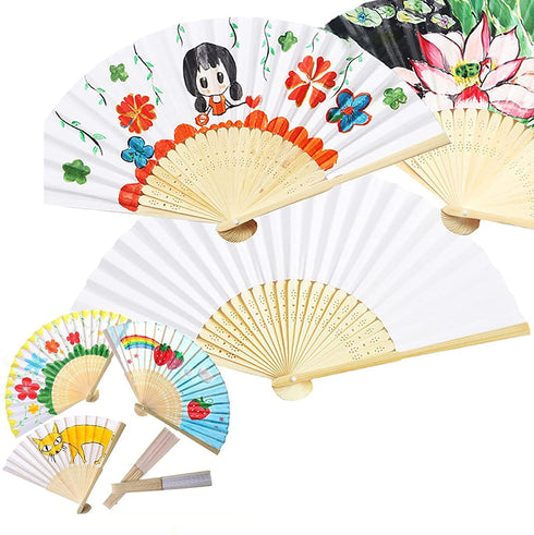 OHOM 10 Pcs White Hand Folding Fan Bamboo Frames for Home Decoration Handheld Folded Dance Fans for DIY Decoration, Wedding Party Props, 9.6 inch