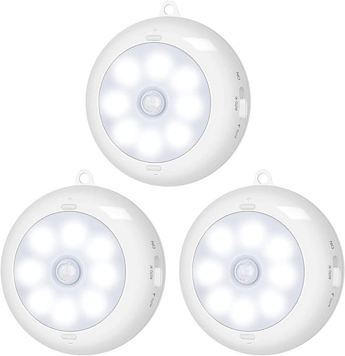 Motion Sensor Light Indoor, LED Closet Lights Battery Operated, Motion Sensor Night Light Under Cabinet Lighting Motion Activated Light, AA Battery Powered Lights, Puck Lights for Wall, Stair (3 Pack)