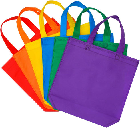 Aneco 24 Pack 11.5 by 11.5 Inches Bottom Birthday Party Bags Non-Woven Treat Bags Easter Egg Hunt Gift Bag Rainbow Colors with Handles, 6 Colors