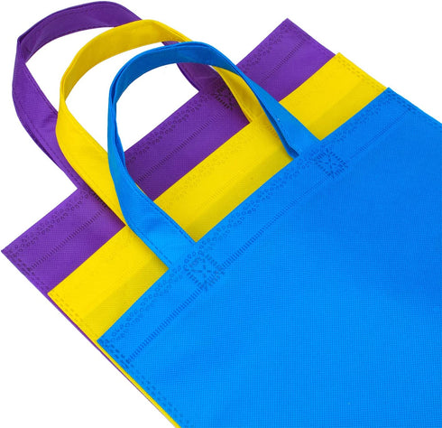 Aneco 24 Pack 11.5 by 11.5 Inches Bottom Birthday Party Bags Non-Woven Treat Bags Easter Egg Hunt Gift Bag Rainbow Colors with Handles, 6 Colors