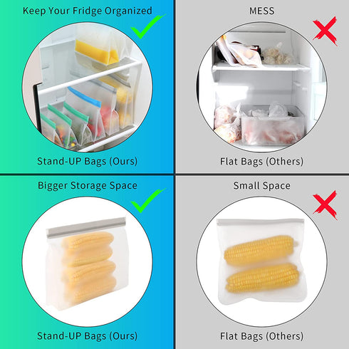Reusable storage bags, Stand Up Reusable Freezer Bags, Reusable Sandwich Bags, Reusable Snack Bags, Reusable Gallon Bags, Reusable Food Storage Bags Silicone (16 Pack - 4 Gallon 6 Sandwich 6 Snack)