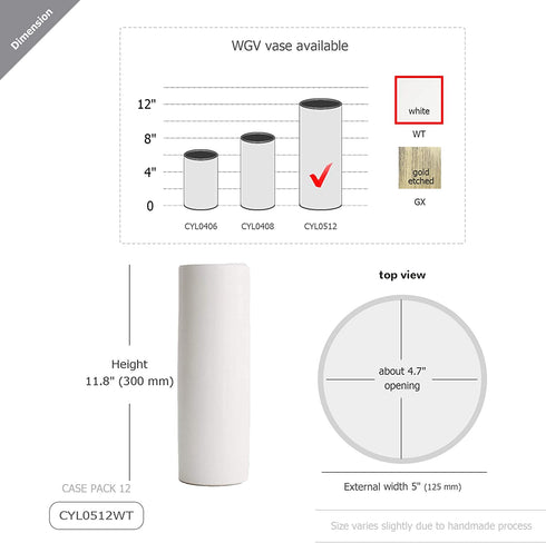 WGV Ceramic Cylinder Vase Width 5" Height 12" Elegant Unique Modern Matte Floral Container Planter Pot Centerpiece for Event Party Wedding Office Home Decor, Smooth White 1 Piece