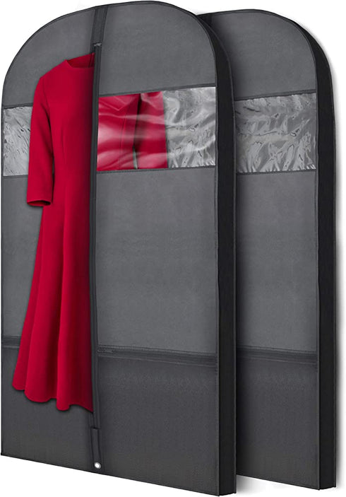 Plixio Gusseted Garment Bags Suit Bag for Travel and Clothing Storage of Dresses, Dress Shirts, Coats” Includes Zipper Pockets and Large Transparent Window (2 Pack: 54? X 24? x 3.4?)